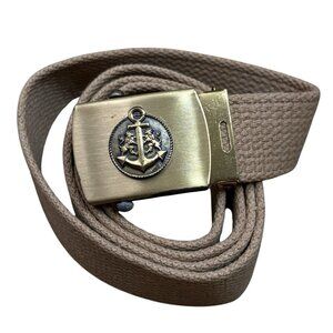 VTG 80 Merit Nautical Anchor Solid Brass Buckle Canvas Belt 41” Adjustable Beige